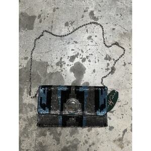 Mary Frances Labradorite‎ Crossbody Handbag Beaded Black & Silver Blue Purse